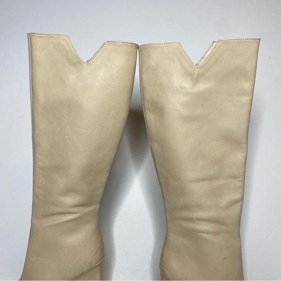 Schutz Asya Up Eggshell Leather Pointy Toe Wedge Tall Boot 6 1/2 B - Picture 10 of 16